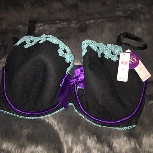 Cacique Black Bra with Beautiful Bow 38F New W/Tag